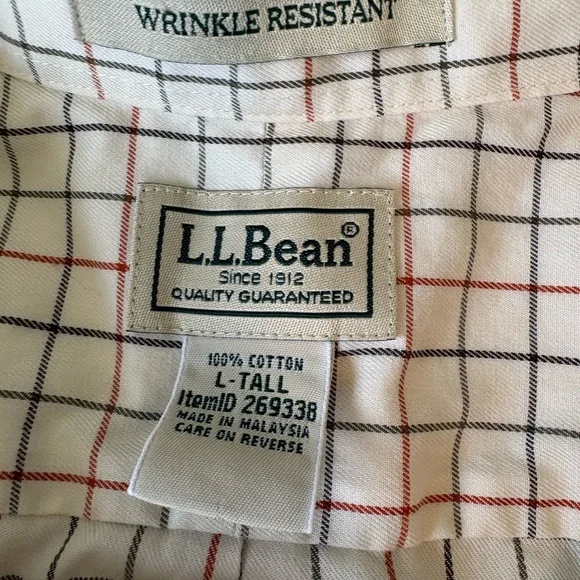 L.L. Bean Cream Button-Down Shirt with Red & Blue Windowpane - Picture 2 of 4